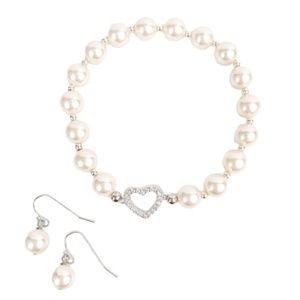 Bracelet & Earrings Set Genuine Mother of Pearl Wedding Creamy White
